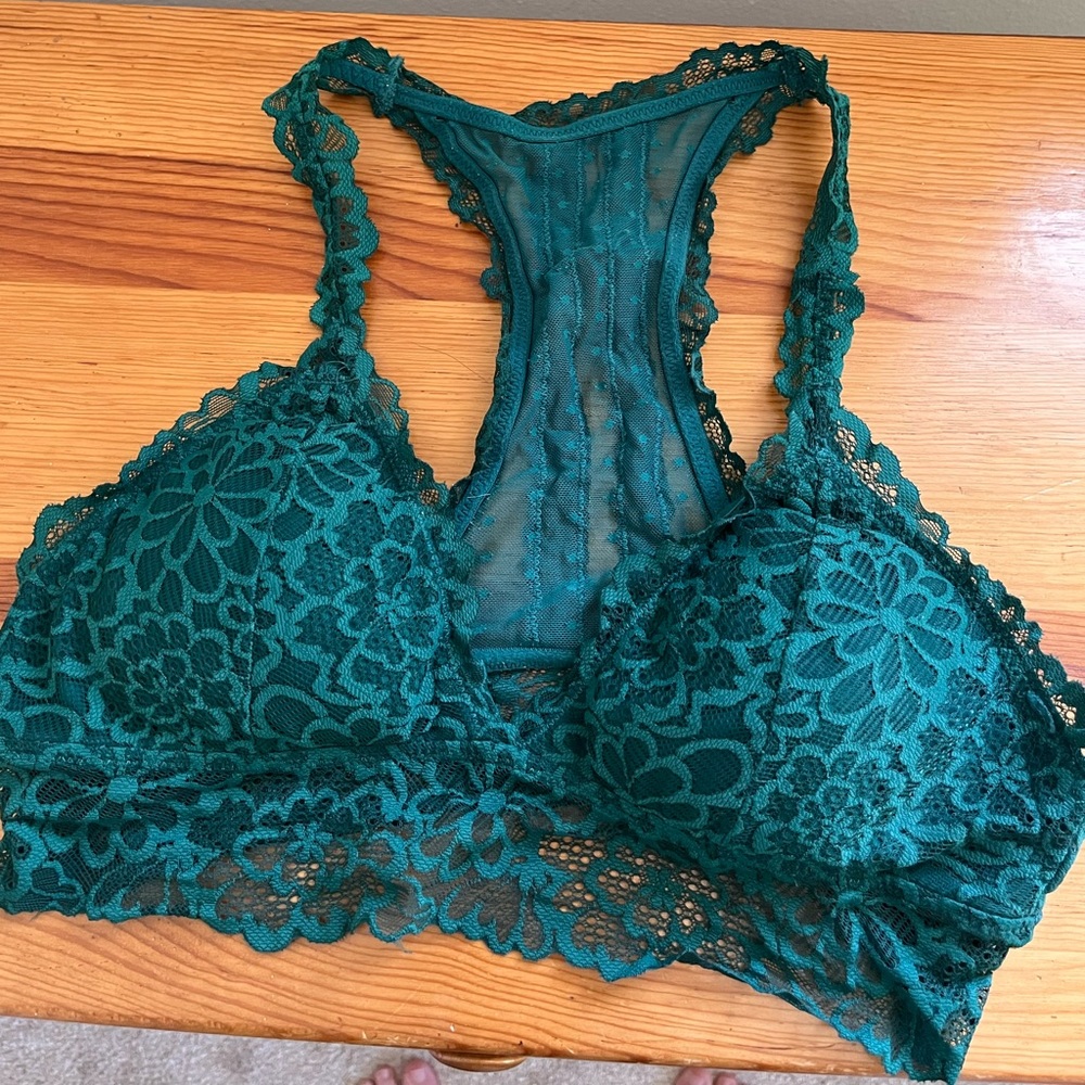 Aerie racerback longline lace bralette, forest green